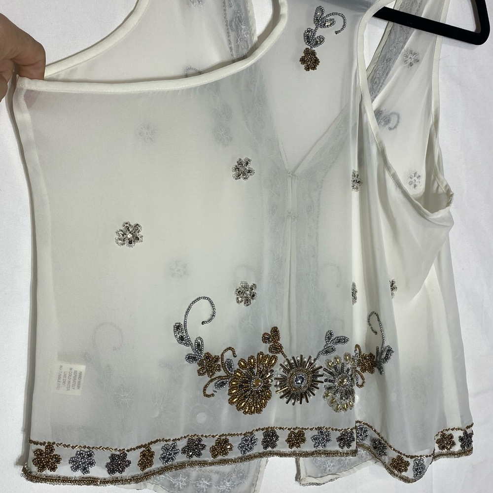Vintage White Sheer Vest With Intricate Metallic Beading S Boho Whimsigoth Fairy - Picture 13 of 16